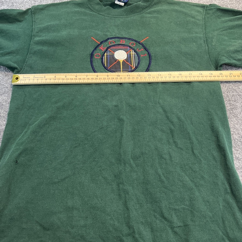 Vintage 90s Oarsman 913 Okoboji Golf Embroidered T-Shirt Green Size M Distressed